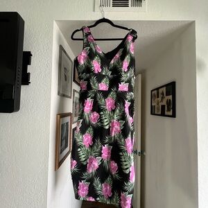 Tropical Floral Midi Dress - Pink and Green